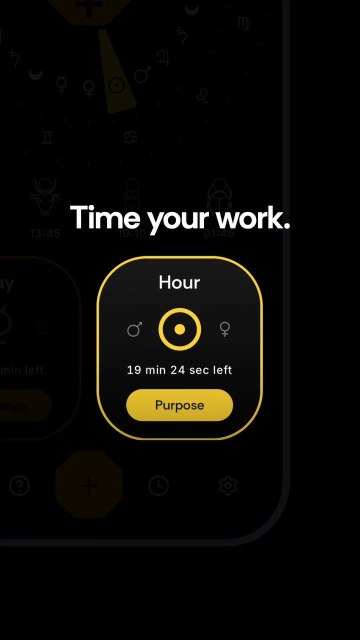 The theme from the diagram, Purpose, is the one the app shows on its Hour card.